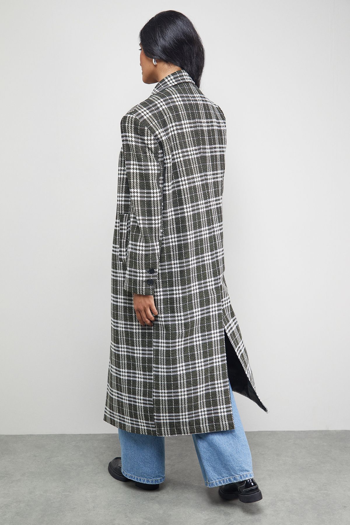 Warehouse Checked Oversized Maxi Coat Black image 3