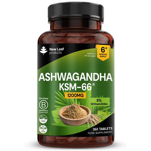 New leaf health Ashwagandha KSM-66 1200mg Pure Root Extract - 365 Vegan Tablets image 1