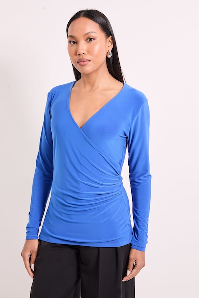 Principles Wrap Ruched Side Long Sleeve Jersey Top Cobalt