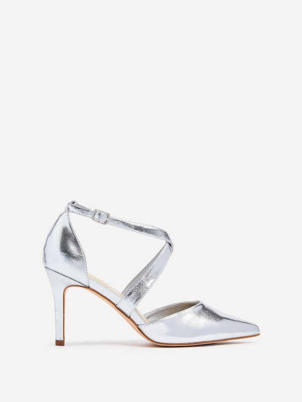 Linzi Runway Silver Faux Leather Stiletto Court Heel