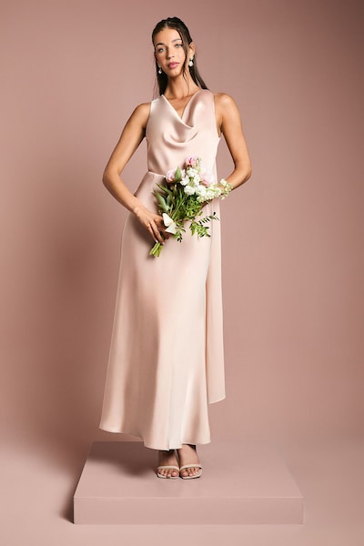 Coast Satin Cowl Neck Bridesmaid Dress with Chiffon Drape Blush