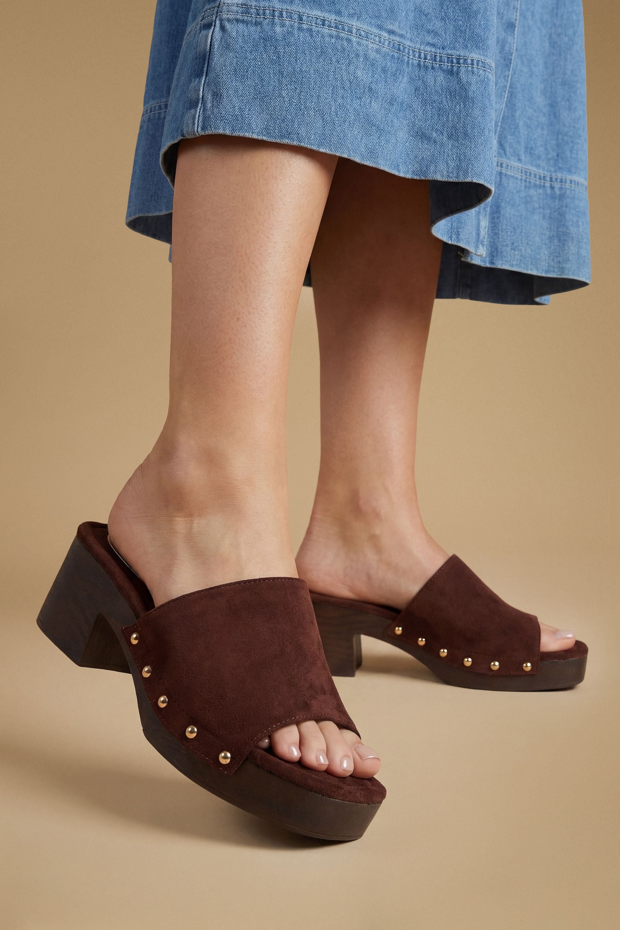 Oasis Henrie Faux Suede High Heeled Mule Sandals Chocolate