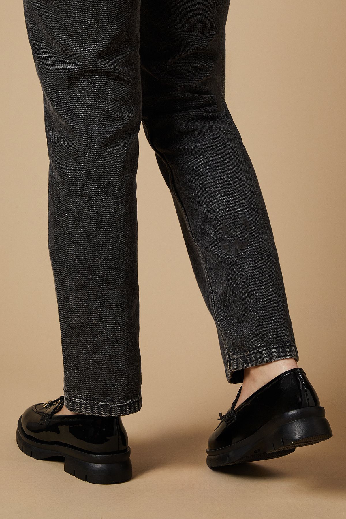 Oasis Brooke Real Leather Tassel Detail Chunky Loafers True Black image 3