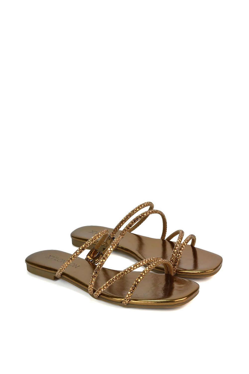 XY London 'Kiki' Flat Diamante Slider Sandal Shoes With Square Toe image 4