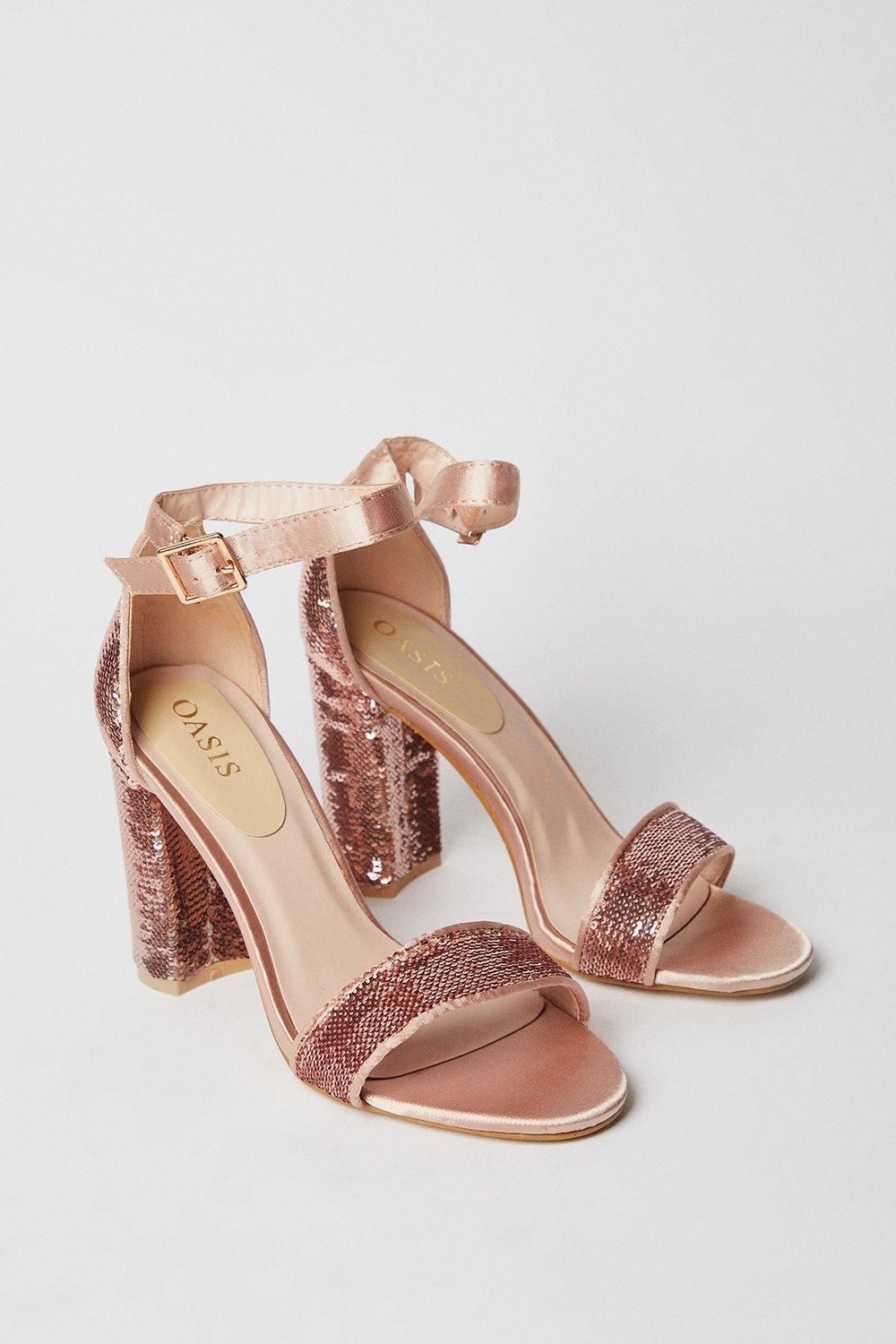 Oasis Mabel Sequin High Block Heeled Sandals Champagne image 3