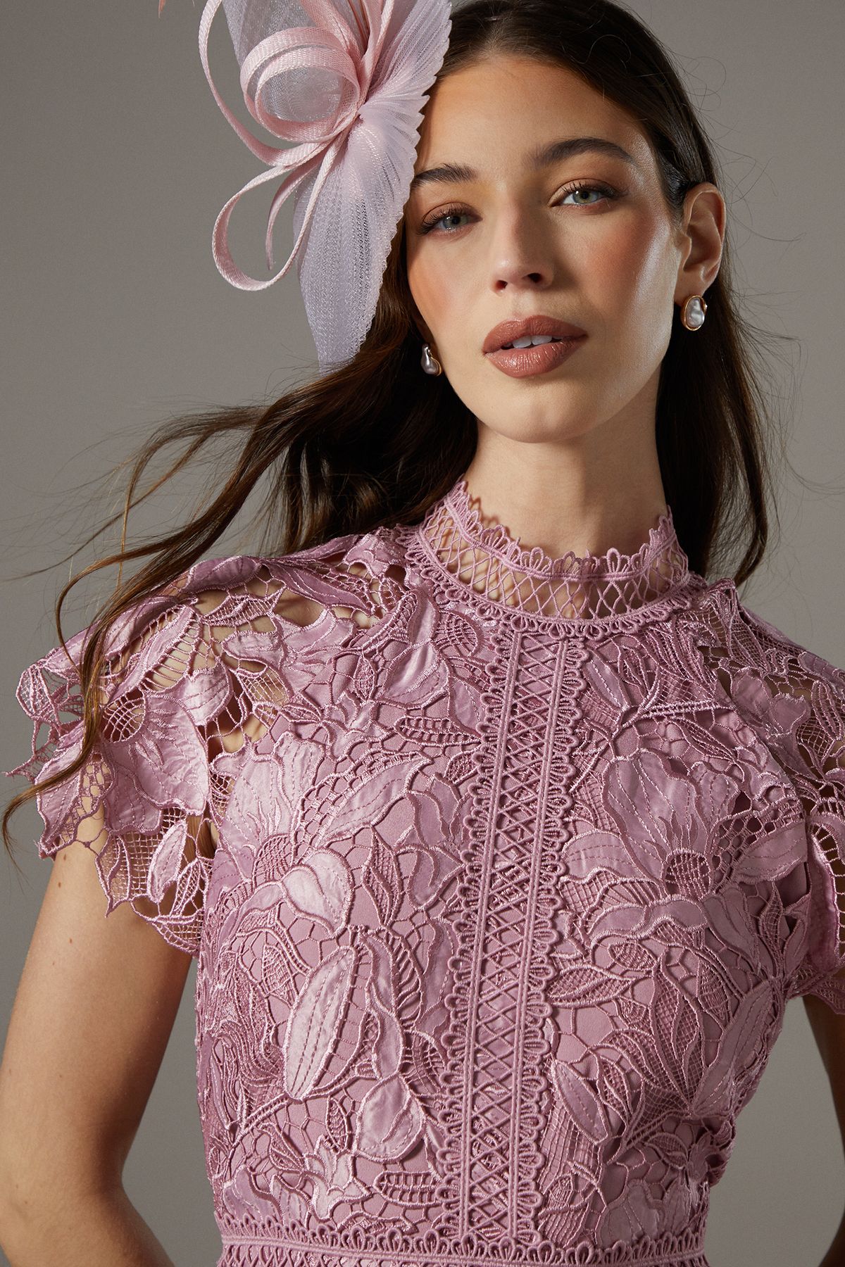 Coast Satin Lace Tiered Dress Rose image 2