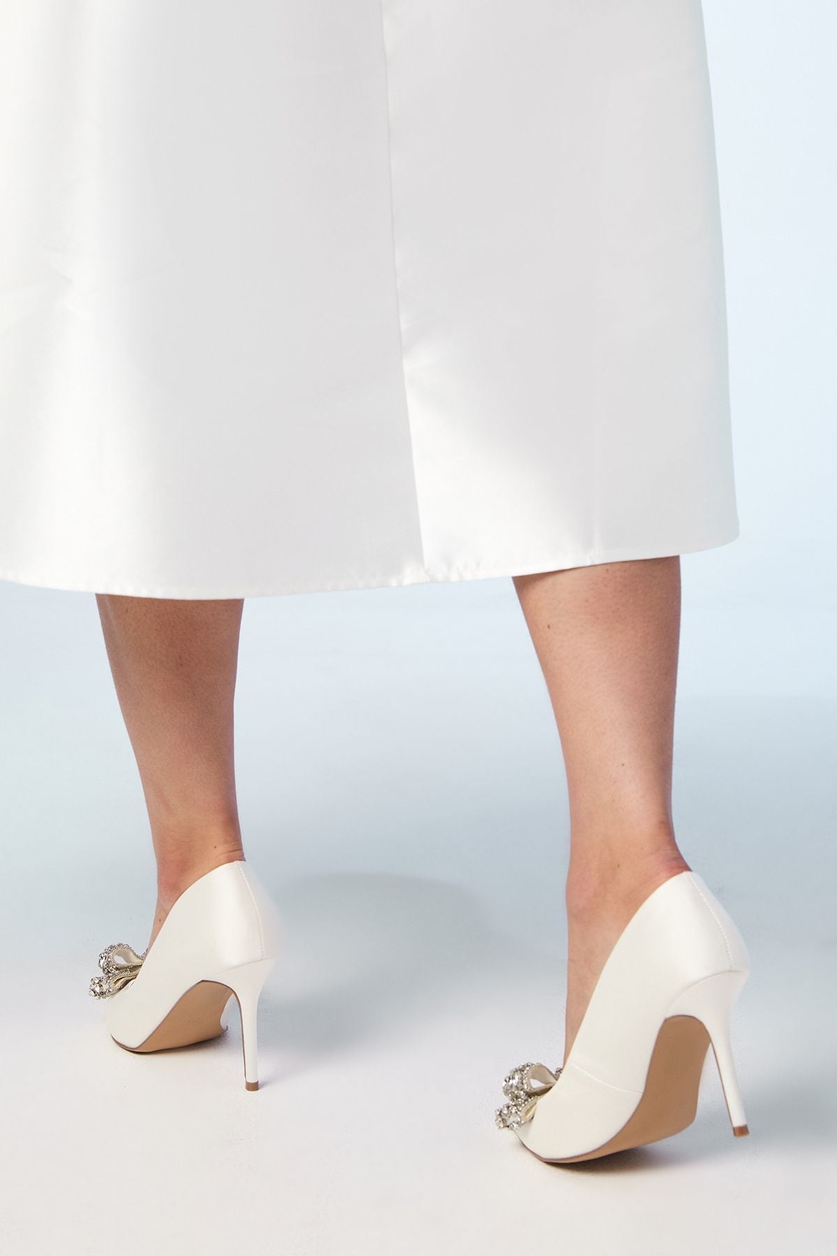 Coast Bridal Wide Fit Tania Satin Embellished Bow High Heel Stiletto Court Shoes Ivory image 3