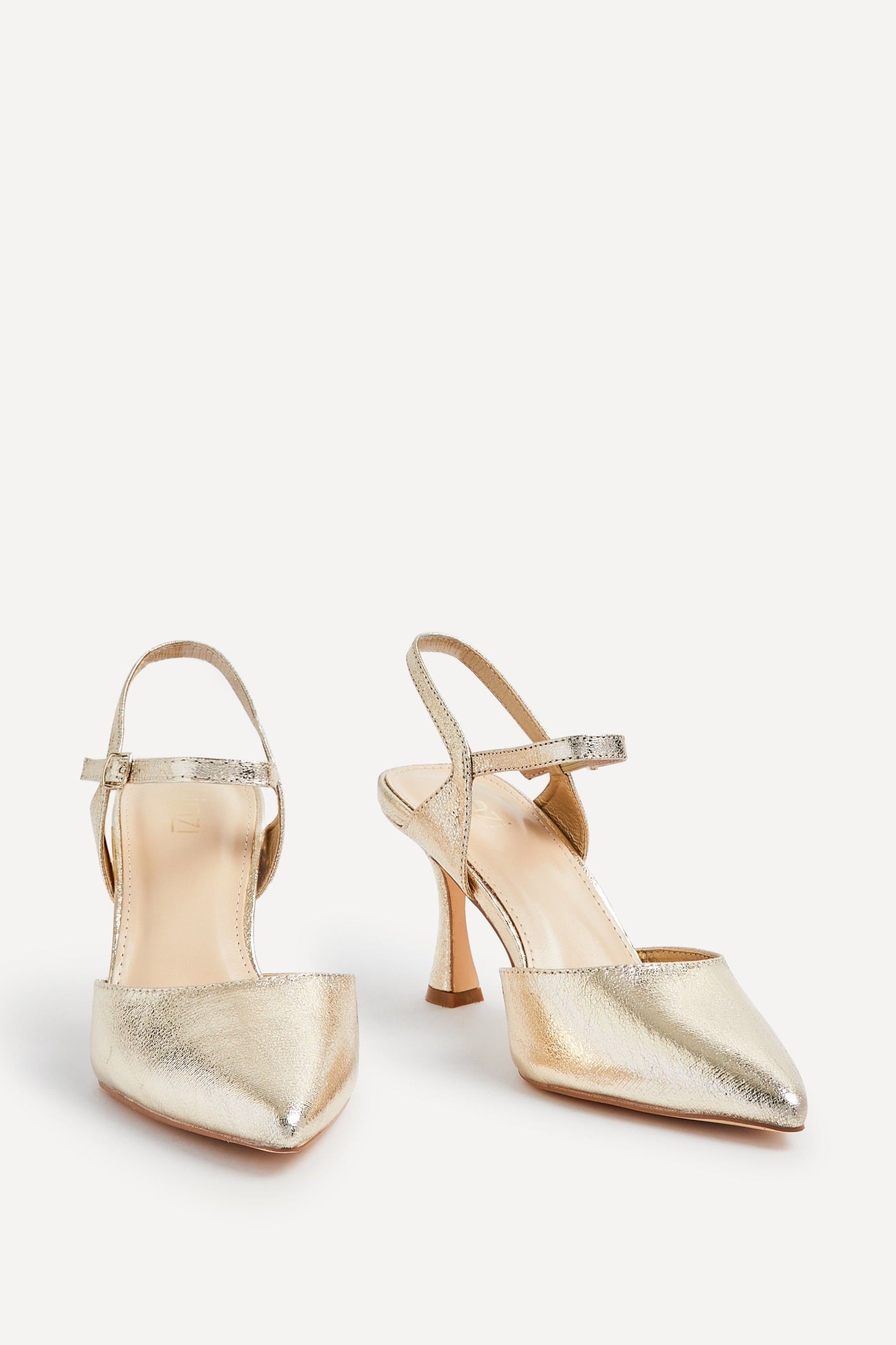 Linzi Duet Wide Fit Gold Faux Leather Open Back Stiletto Court Heel image 3