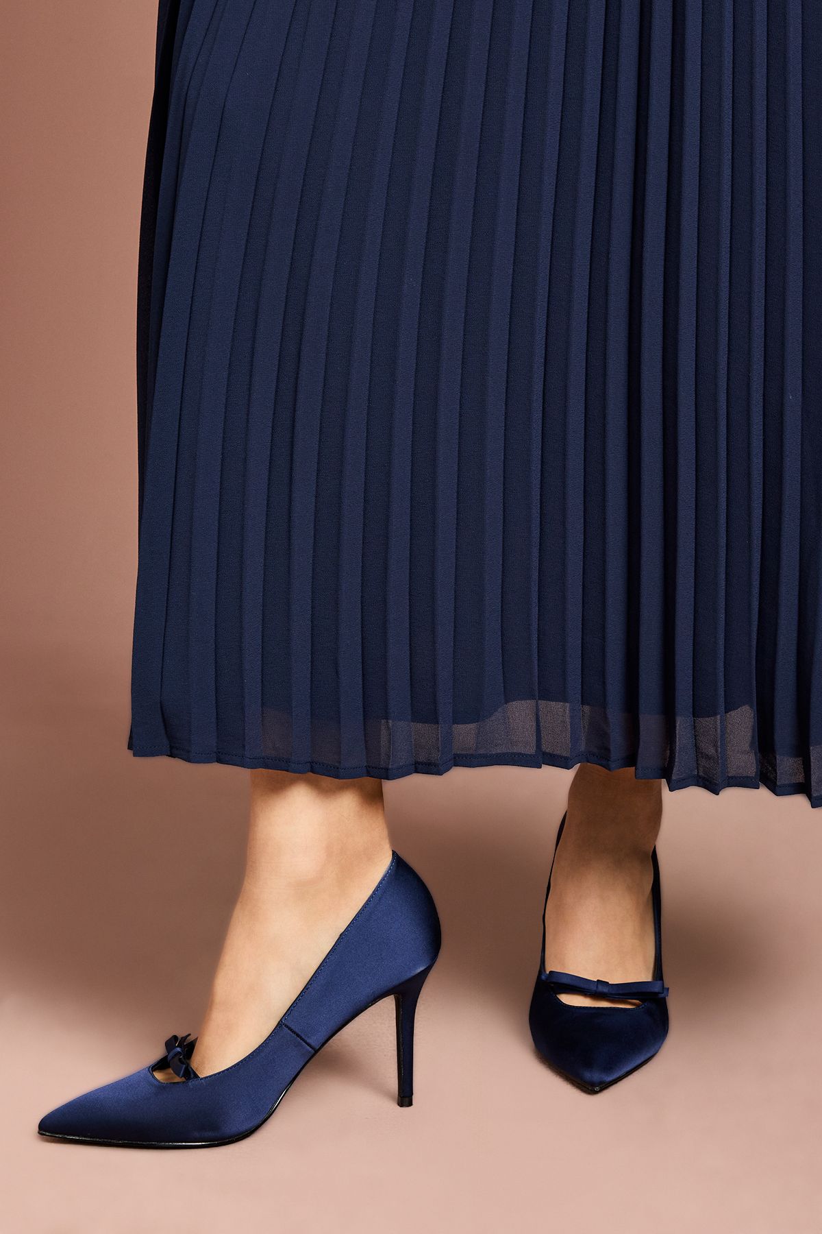 Coast Charlotte Satin Bow Detail High Stiletto Court Shoes Navy image 2