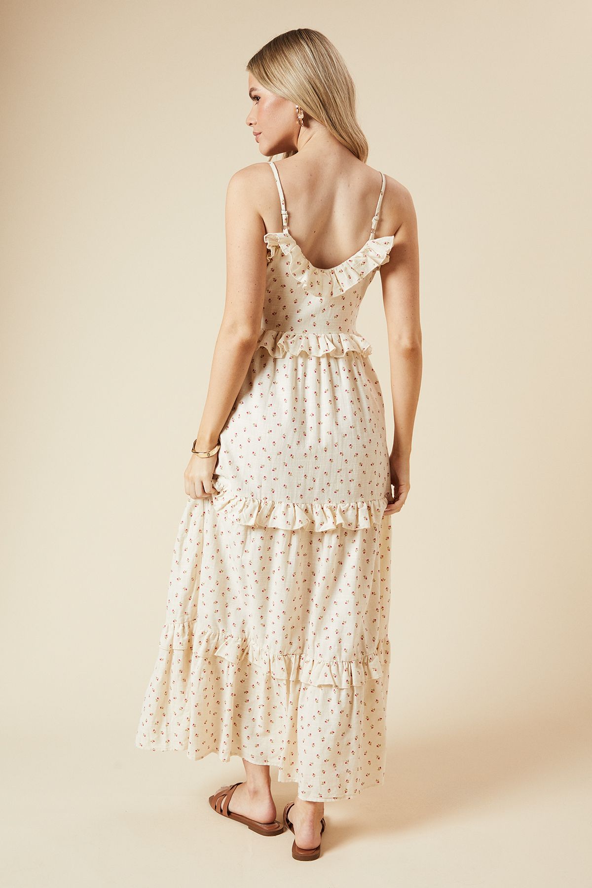 Dorothy Perkins Floral Strappy Midi Dress Ivory image 3