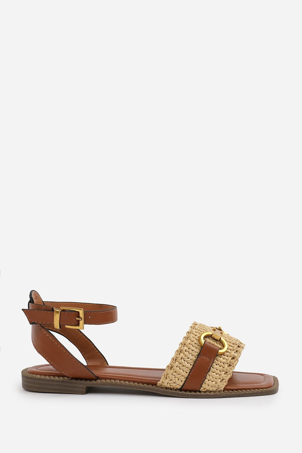 Where's That From 'Bonnie' Wide Fit Pu Straw Detail Strap Sandals With Buckle Closure image 2