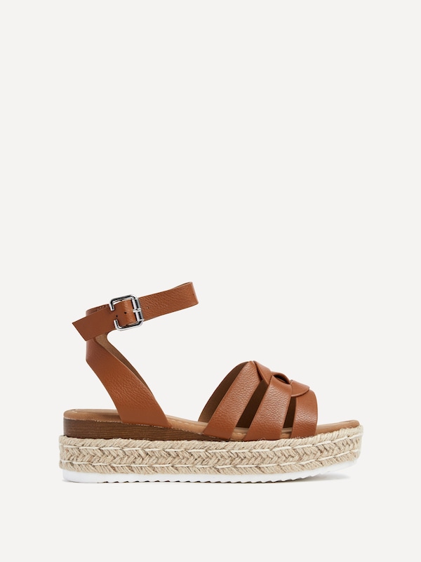Linzi Dacota Tan Faux Leather Woven Espadrille Inspired Flatform Sandal