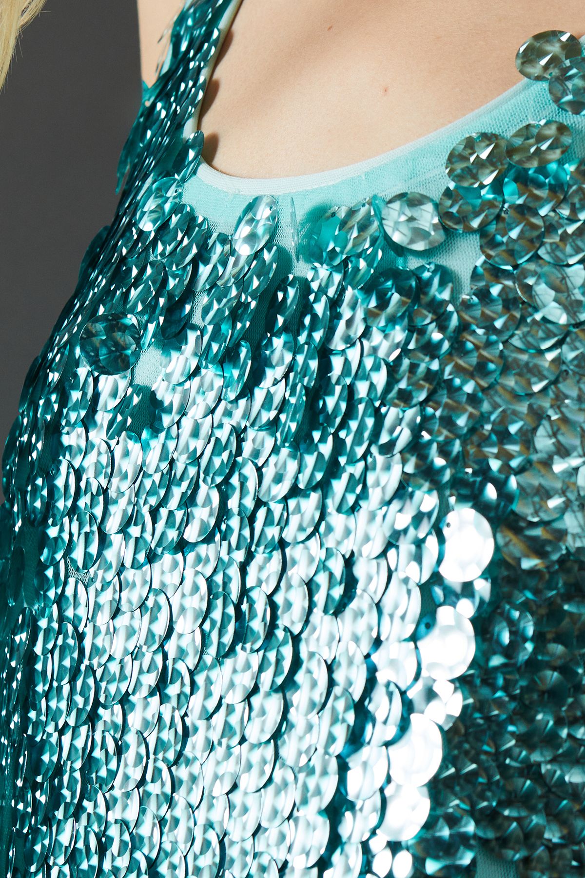 Warehouse Premium Holographic Sequin Vest Mini Dress Green image 5