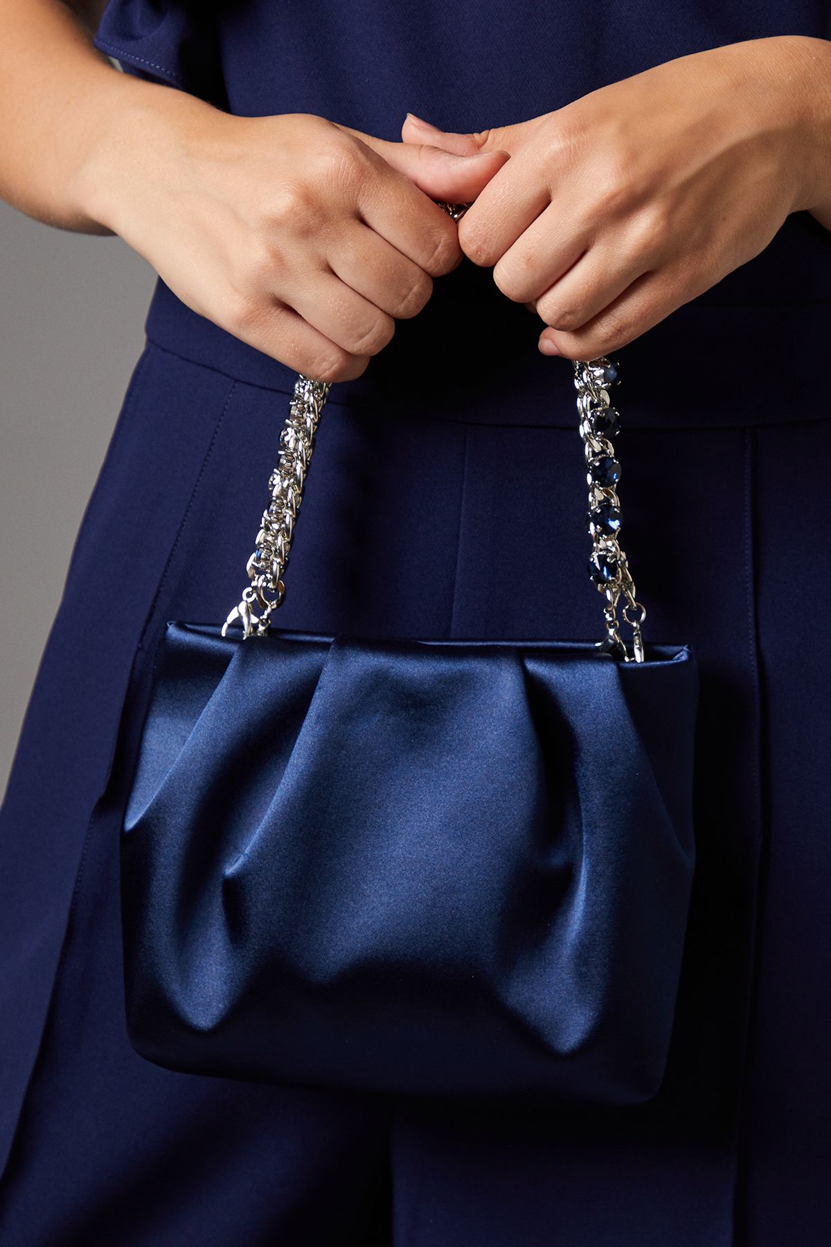 Coast Satin Jewelled Handle Grab Bag Navy image 3