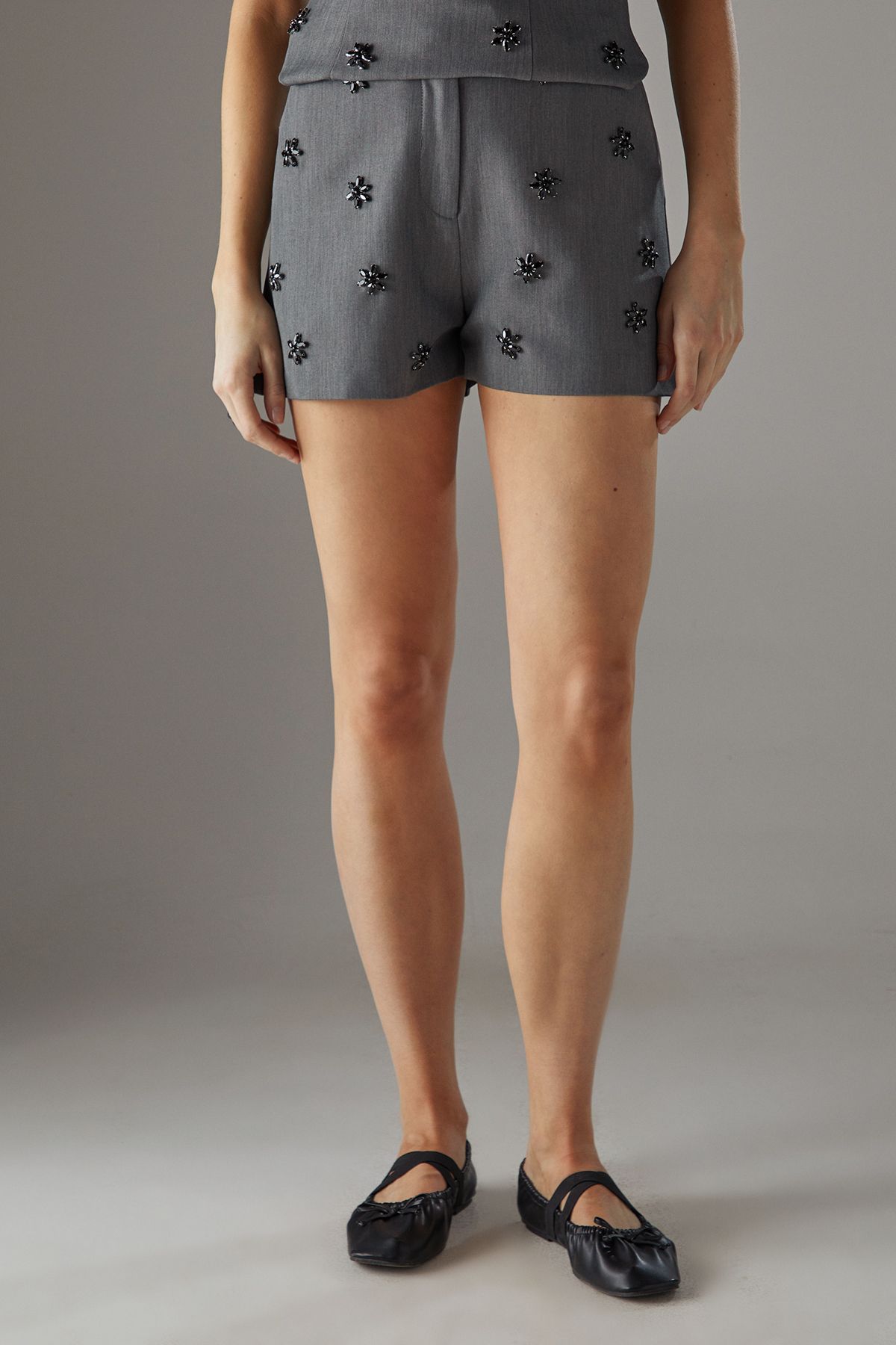 Warehouse Embellished Tailored Shorts Grey image 2