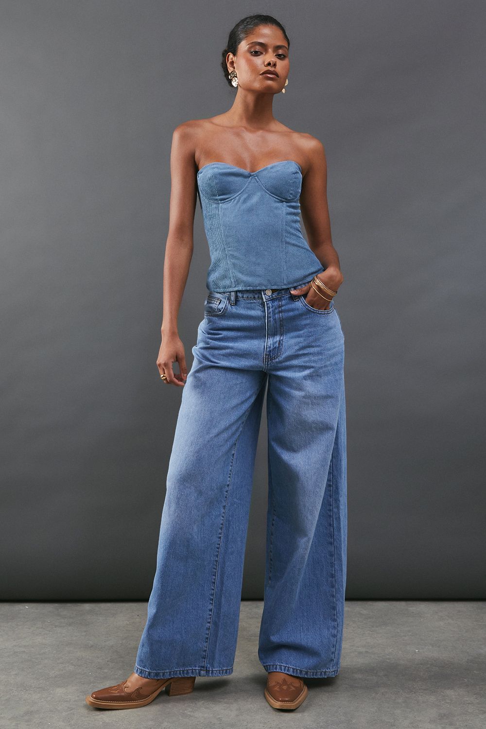 Warehouse Cord Bustier Top Blue image 3