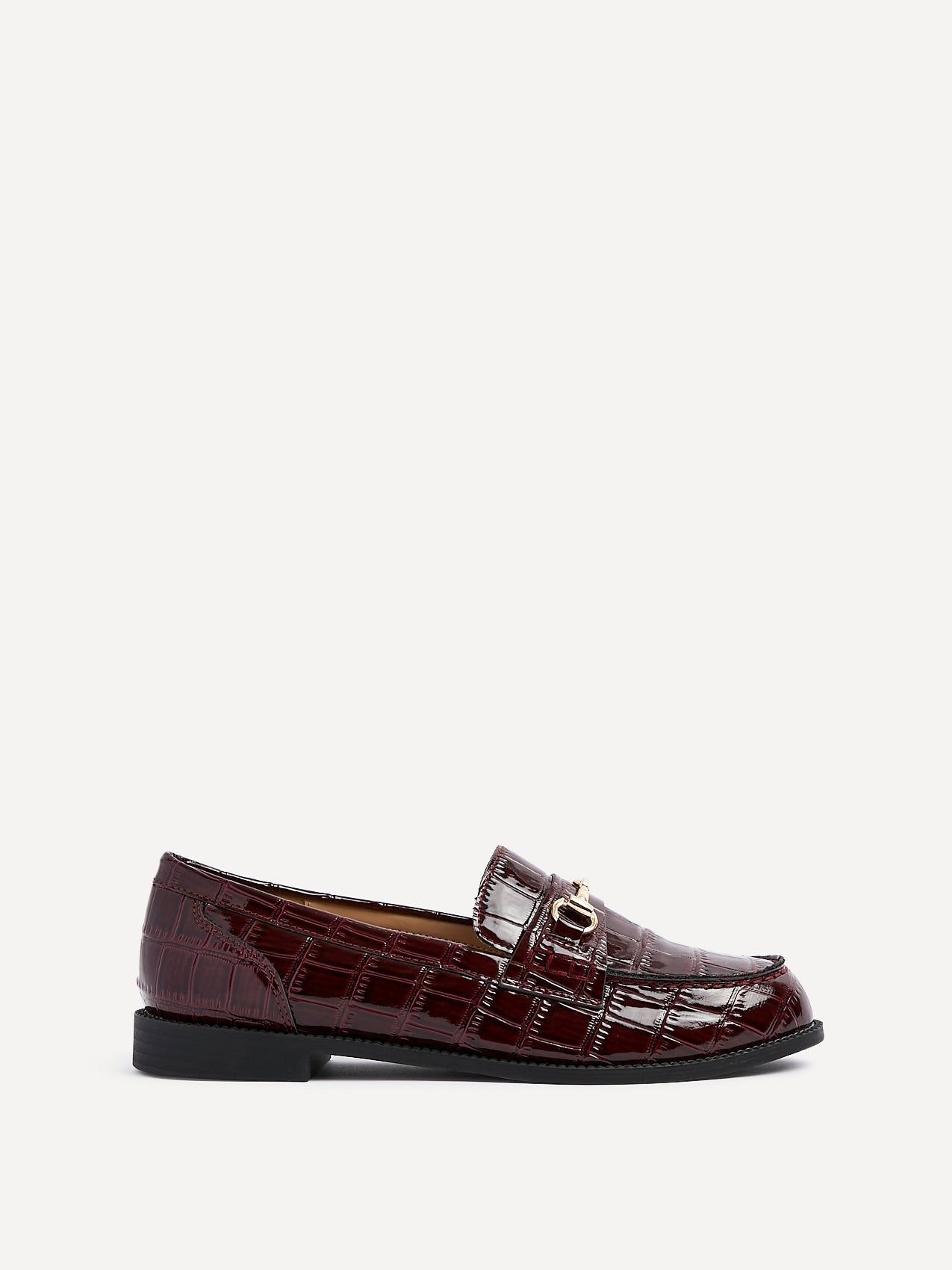 Linzi Maison Burgundy Faux Croc Patent Leather Loafers