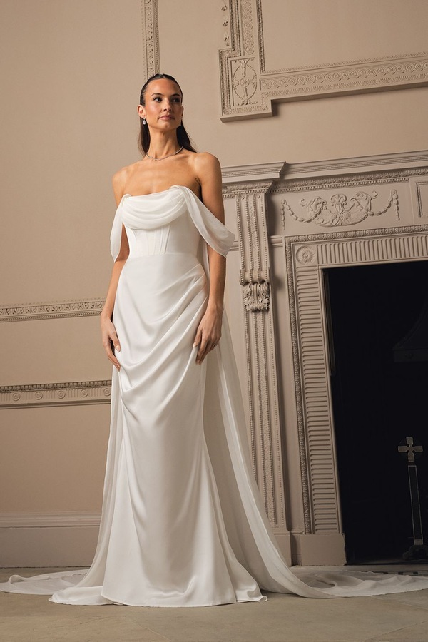 Coast Bandeau Wedding Dress With Chiffon Cape Ivory