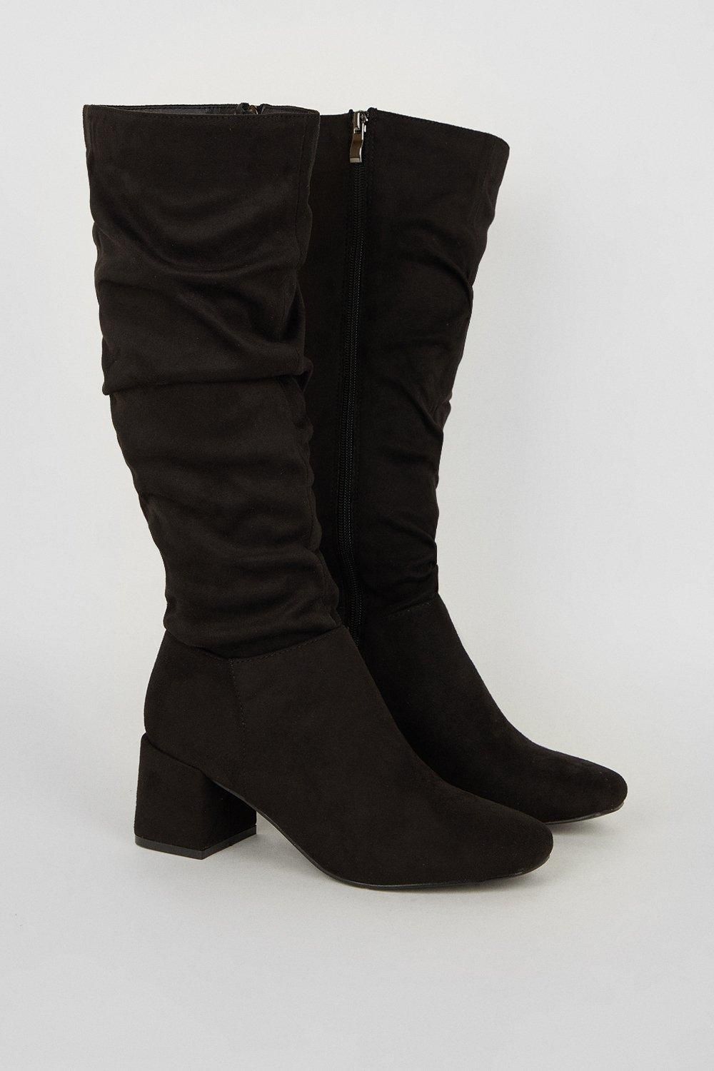 Dorothy Perkins Kaya Ruched Knee High Boots Natural Black image 3