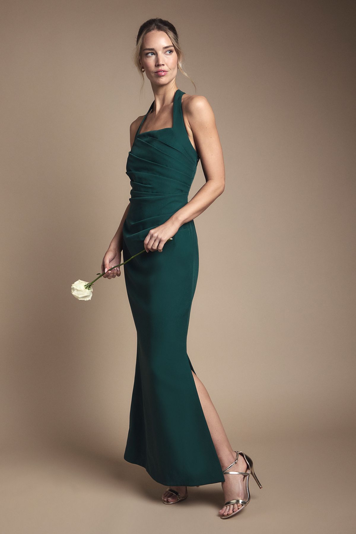 Coast Halter Neck Gathered Waist Midaxi Bridesmaid Dress Emerald image 1