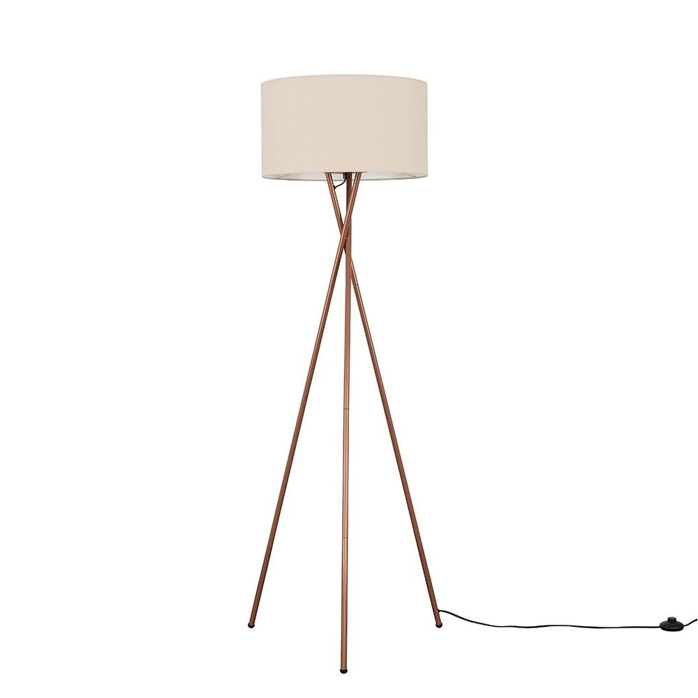 ValueLights Camden Copper Metal Tripod Floor Lamp with Natural  Drum Lamp Shade image 7