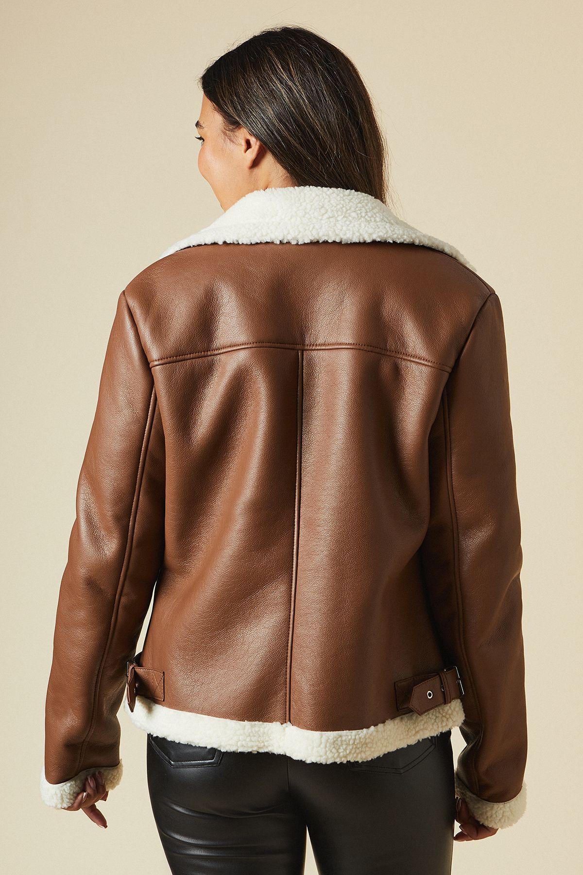 Dorothy Perkins Tall Short Aviator Jacket Brown image 3
