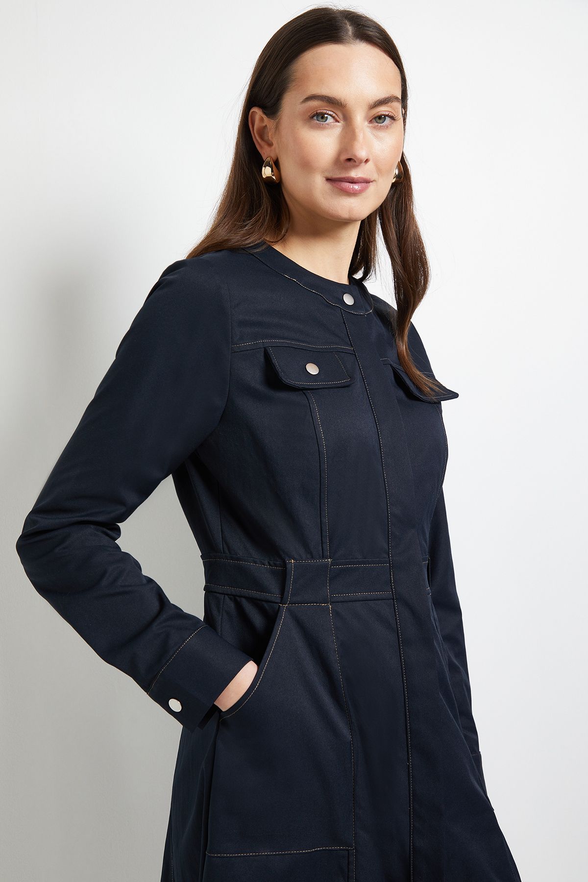 Principles Utility Pocket Collarless Shirt Dress Navy image 4