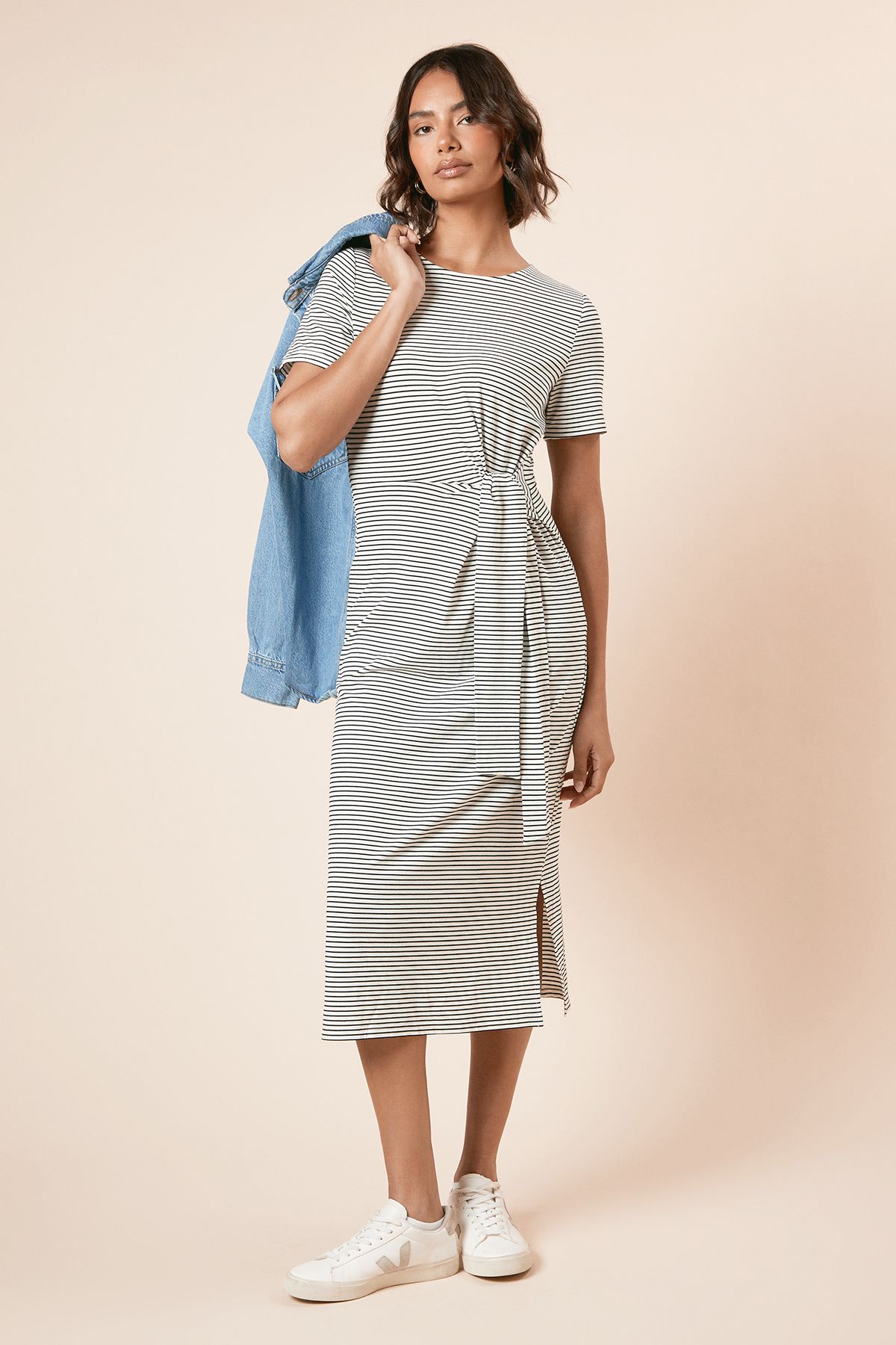 Dorothy Perkins Knot Detail Stripe T Shirt Dress Mono