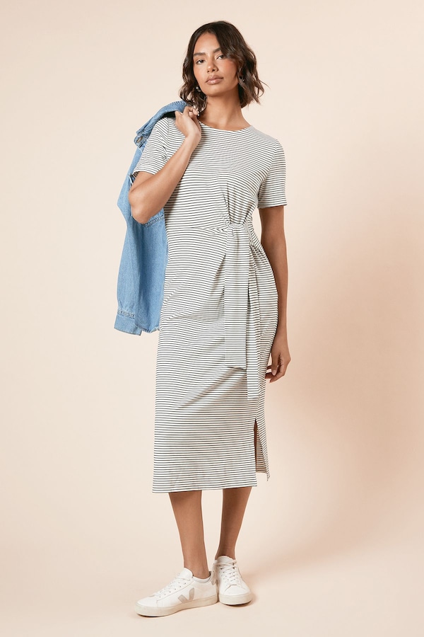 Dorothy Perkins Knot Detail Stripe T Shirt Dress Mono