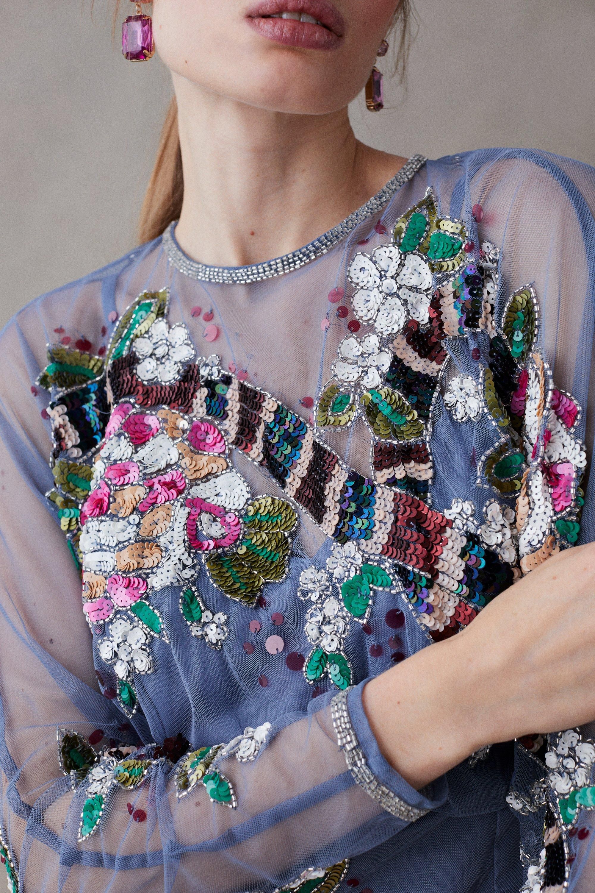 Coast Premium Hand Embellished Mini Dress Blue image 3