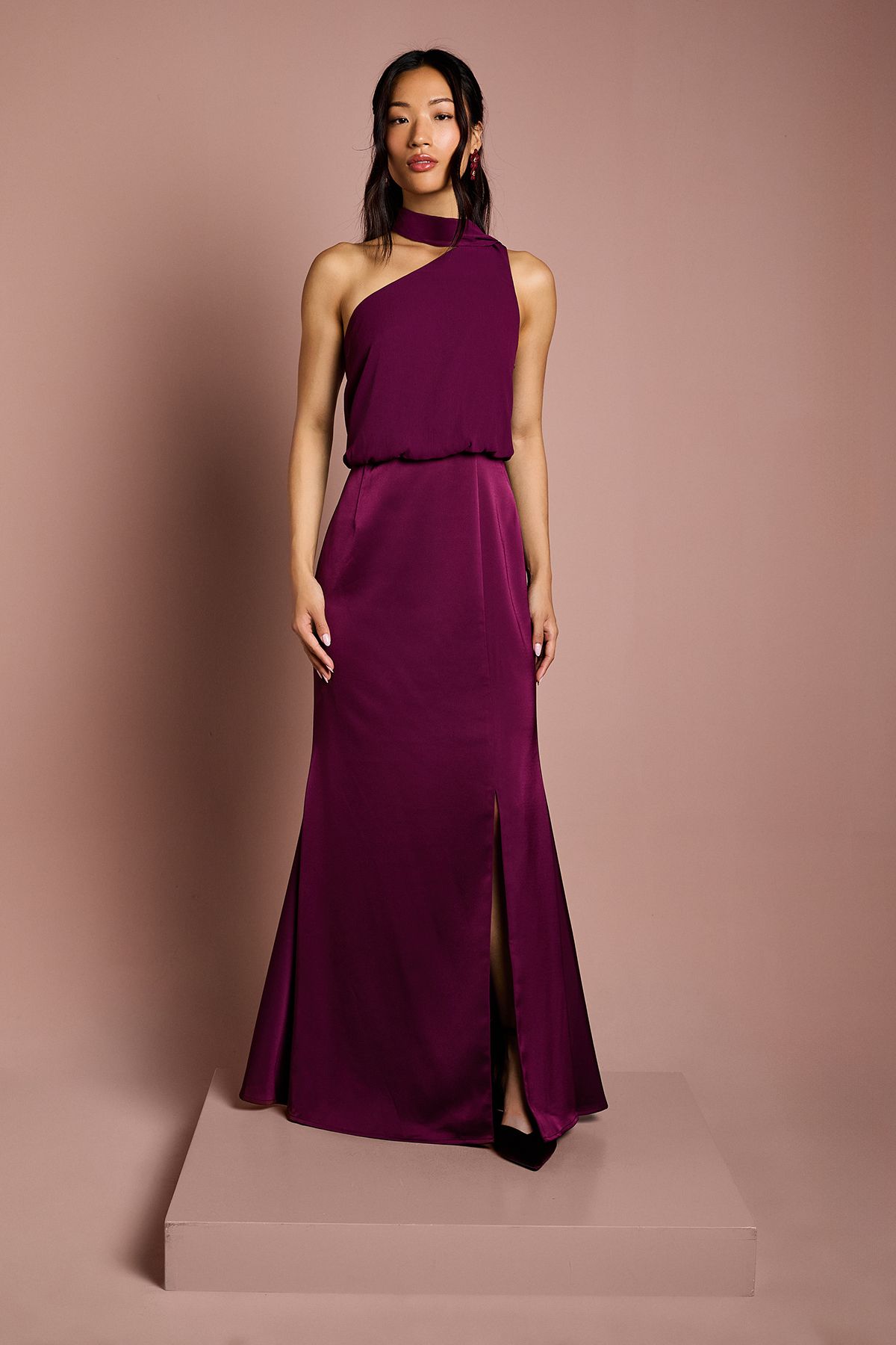 Coast One Shoulder Maxi Bridesmaid Dress with Neck Scarf Fig image 1