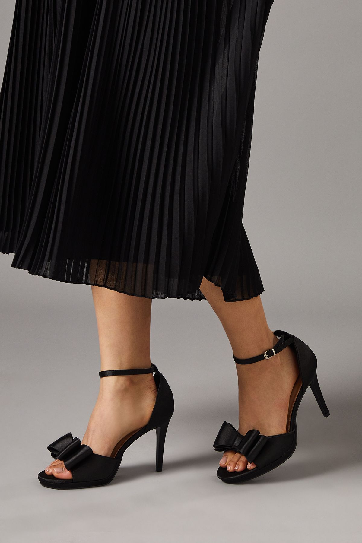 Coast Tala Satin Structured Bow High Heel Platform Sandals Black image 3