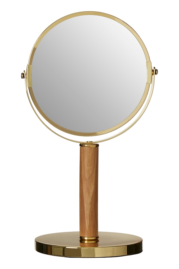 Orsina Iron and Rubberwood Table Mirror, Durable 33x15cm Swivel Vanity Mirror, Chrome Frame