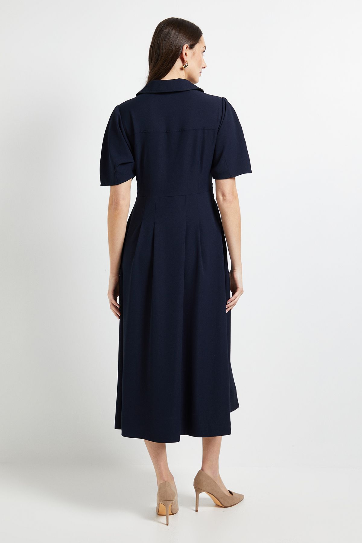 Principles Volume Sleeve Belted Shirt Dress Navy image 3