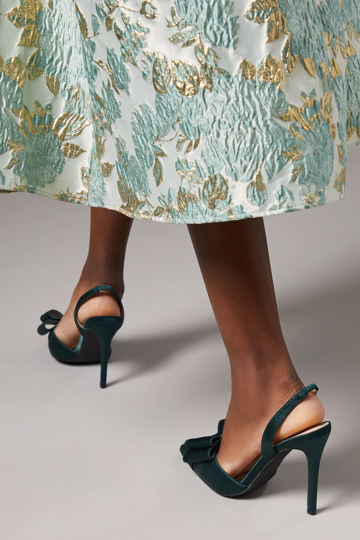 Coast Wide Fit Tamara Satin Bow Sling Back Stiletto Court Shoes Green image 3