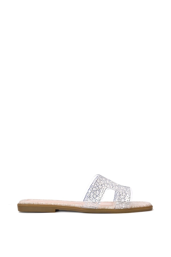 XY London 'Patsy' Square Toe Slip On Diamante Slider Sandal Shoes