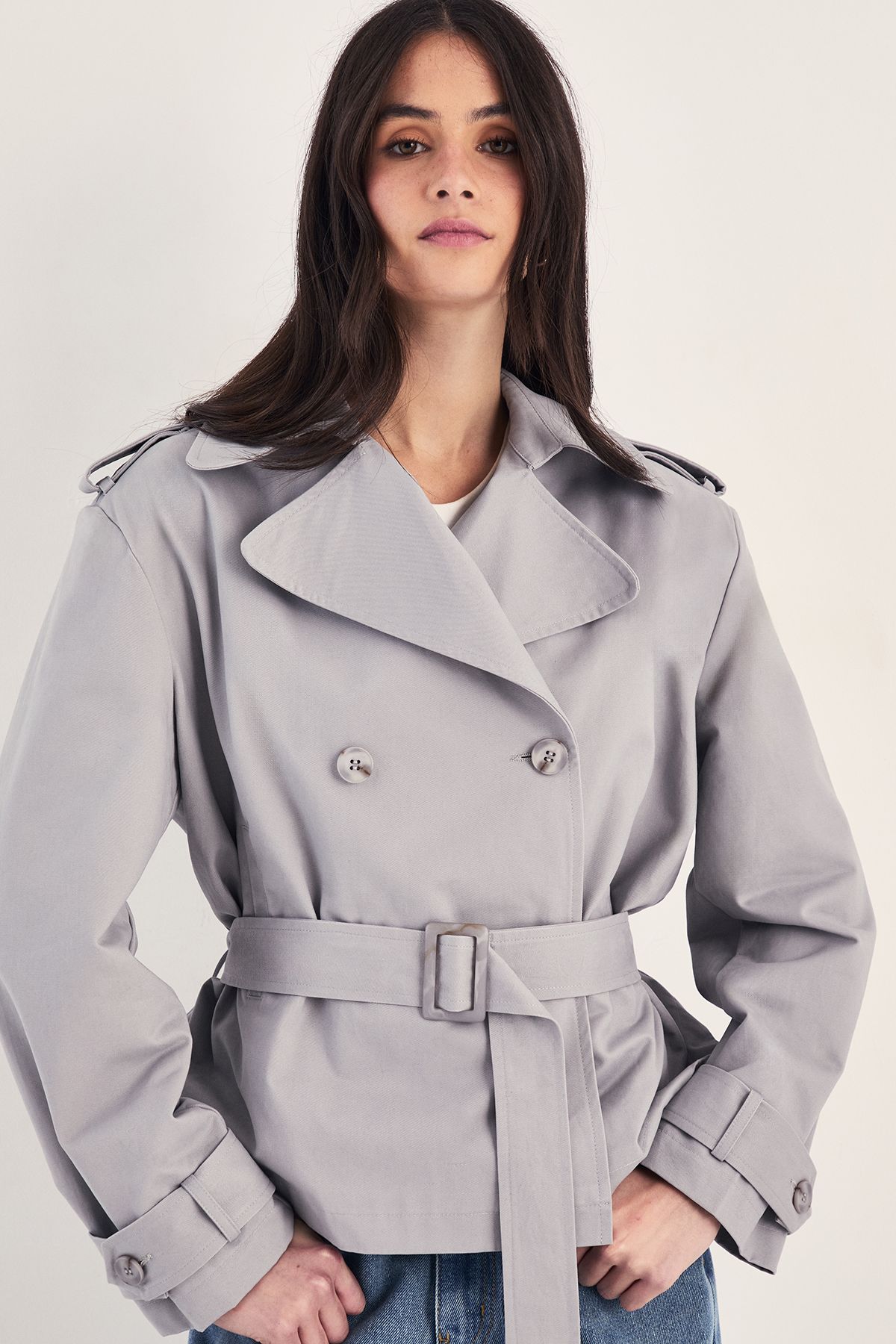 NastyGal Premium Short Trench Grey image 1