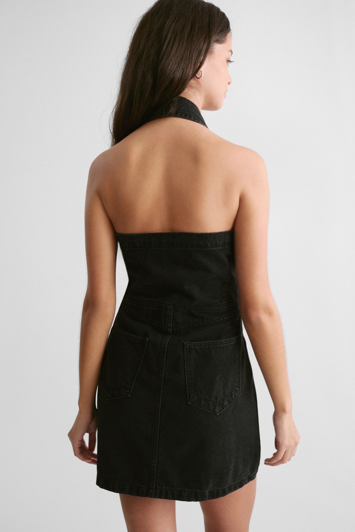 NastyGal The Denim Halterneck Waistcoat Dress Washed Black image 4