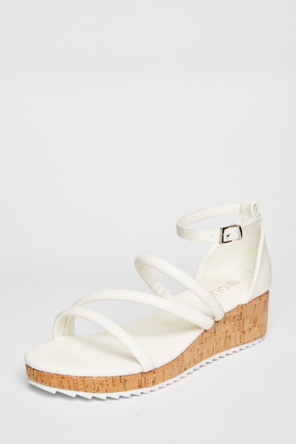 Quiz White Strappy Low Wedges