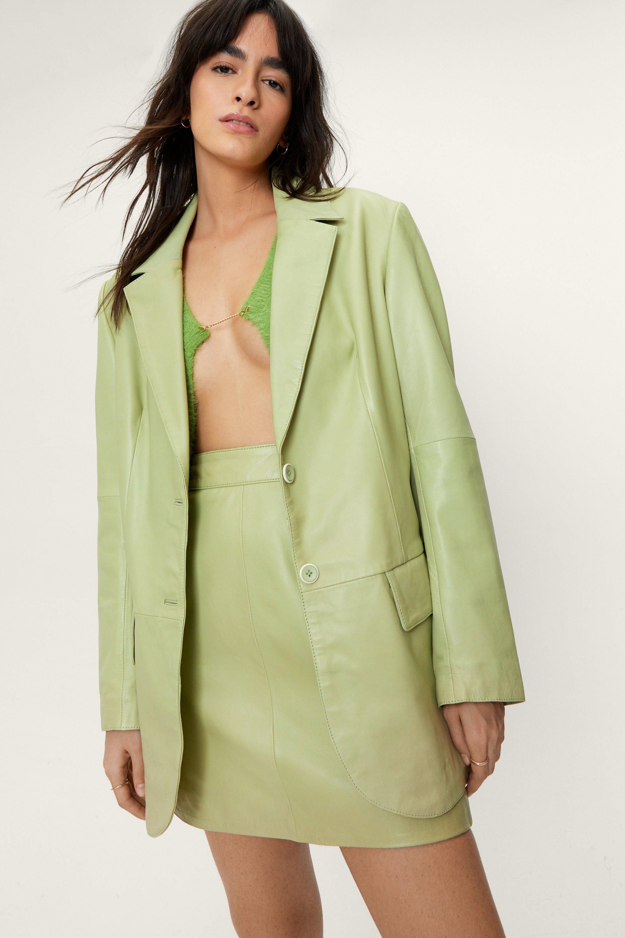 NastyGal Real Leather Tailored Blazer Sage image 3