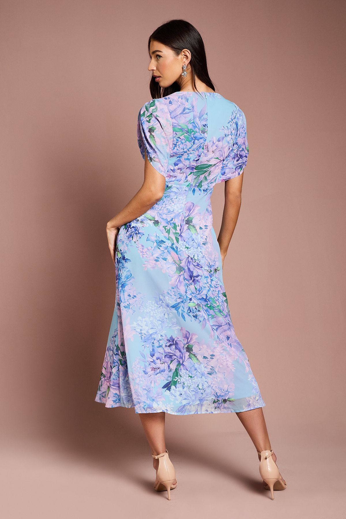 Coast Cap Sleeve Floral Chiffon Midi Dress Pale Blue image 3