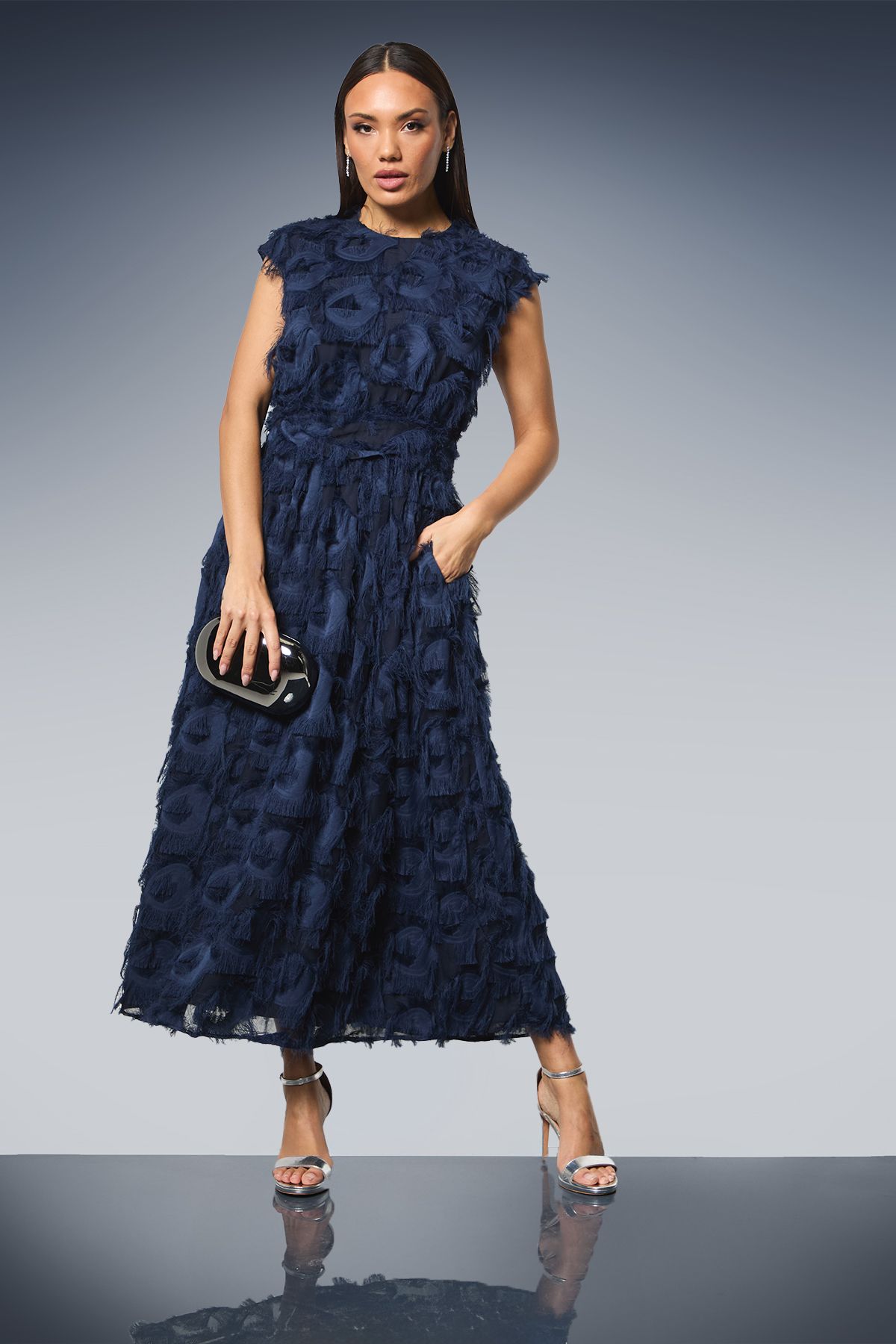 Principles Fit & Flare Textured Jacquard Midi Dress Navy image 1