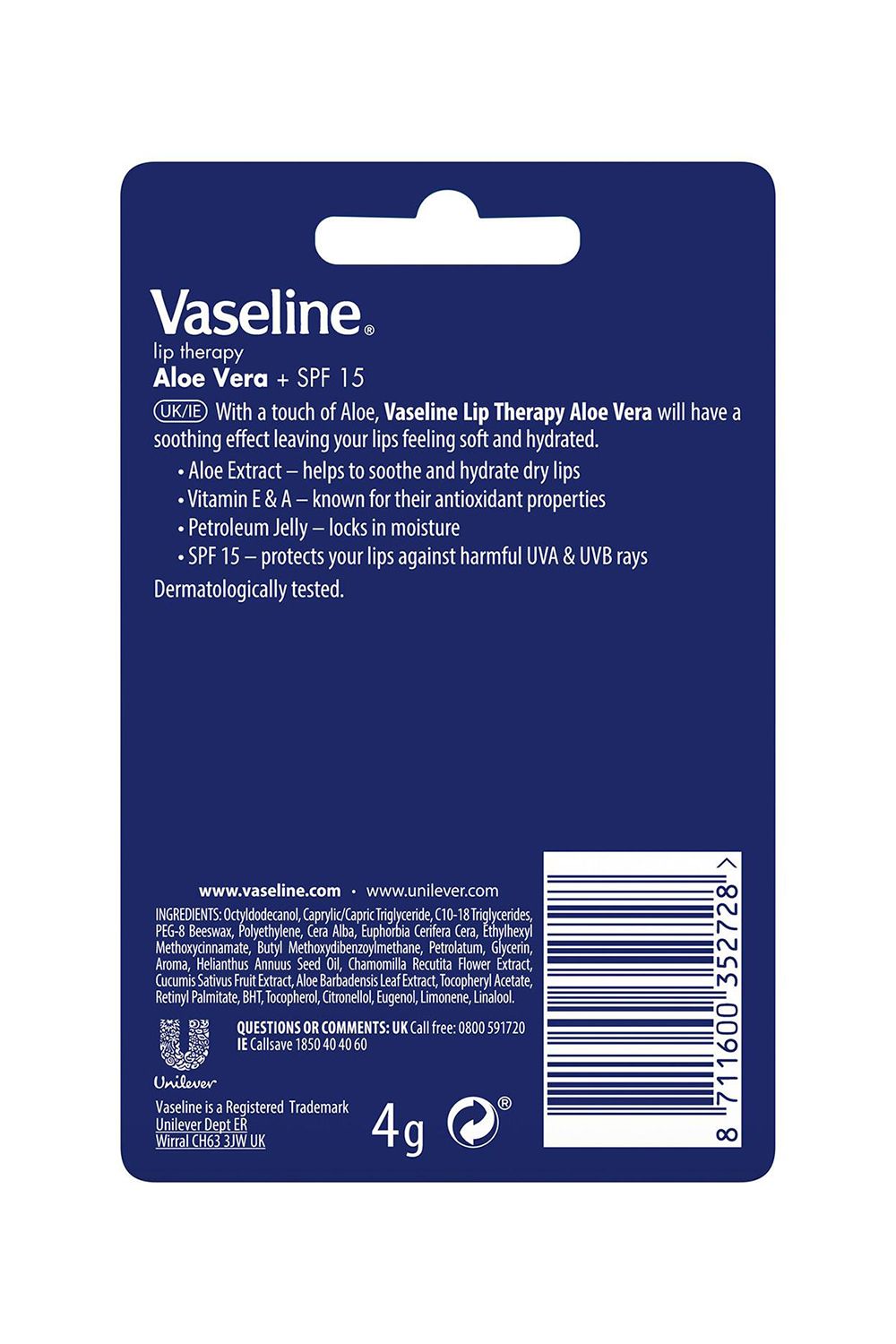 Vaseline Lip Therapy AloeVera 'Lip Balm' with SPF15 Essential Moisture, 6 x 4g image 5