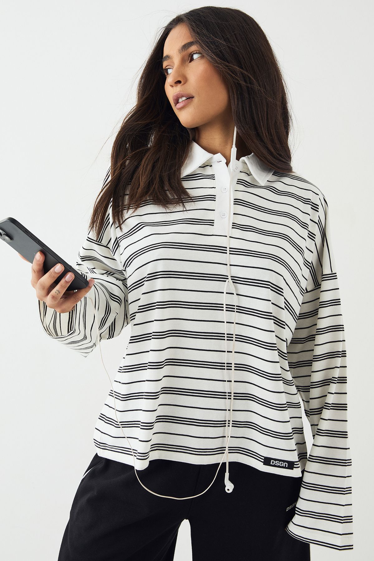 DSGN Studio DSGN Studio Stripe Collared Rugby Top Ecru image 1