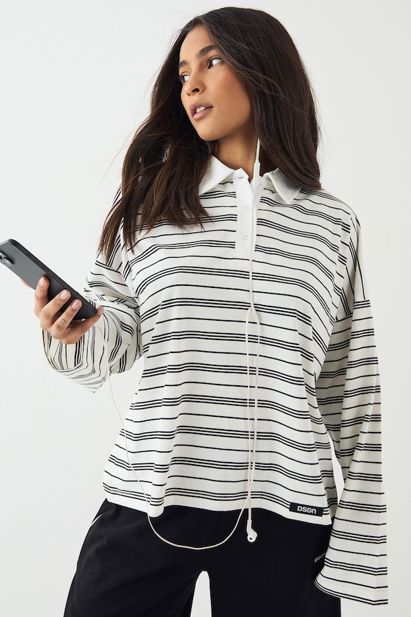 DSGN Studio DSGN Studio Stripe Collared Rugby Top Ecru