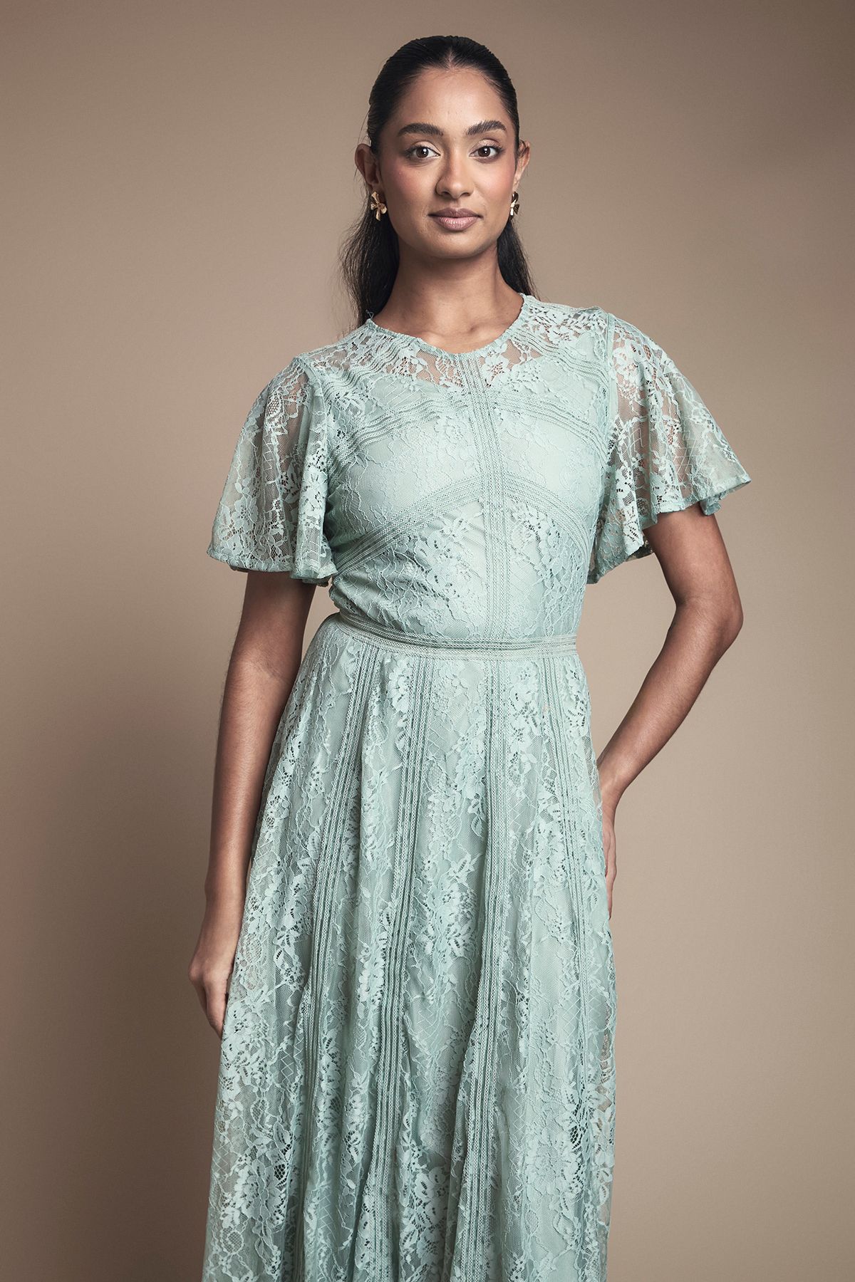 Oasis Angel Sleeve Lace Bridesmaid Dress Sage image 2