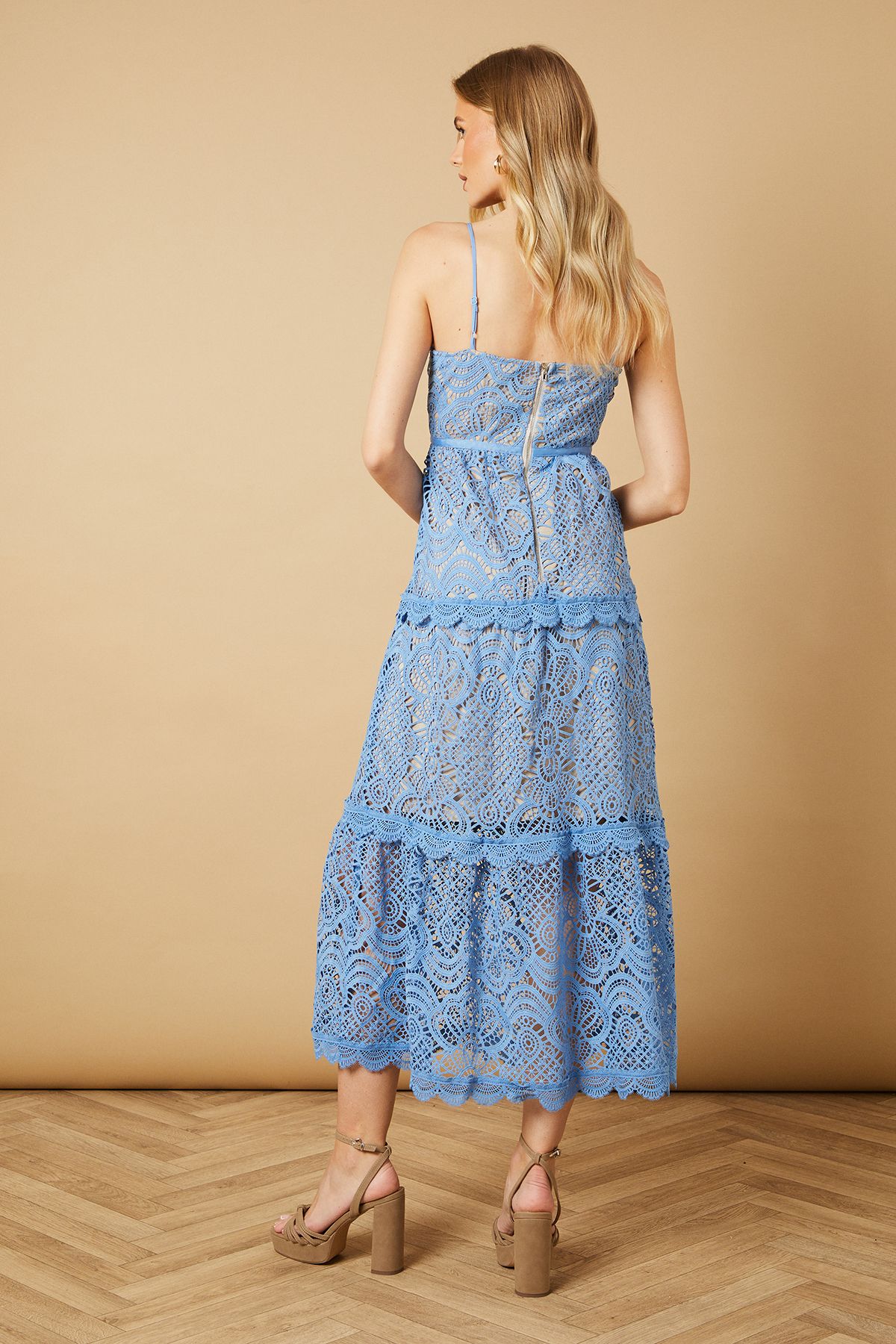 Oasis Petite Lace Strappy Midi Dress Blue image 5