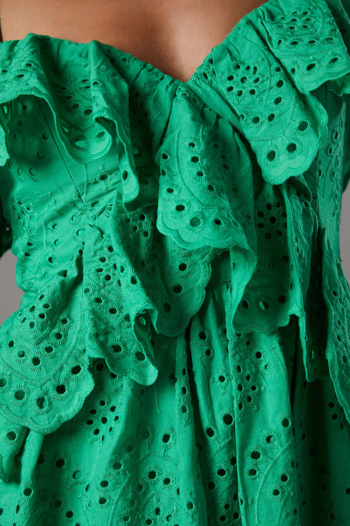 Coast Strappy Cold Shoulder Broderie Frill Midi Dress Green image 5