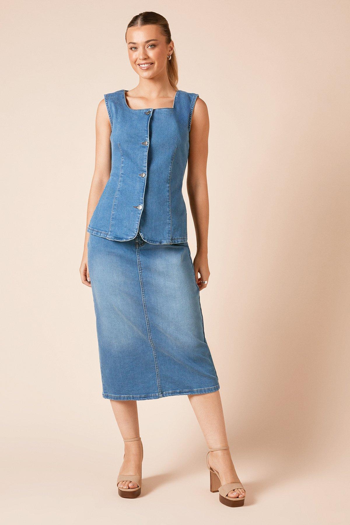 Dorothy Perkins Denim Midi Skirt Mid Wash image 2