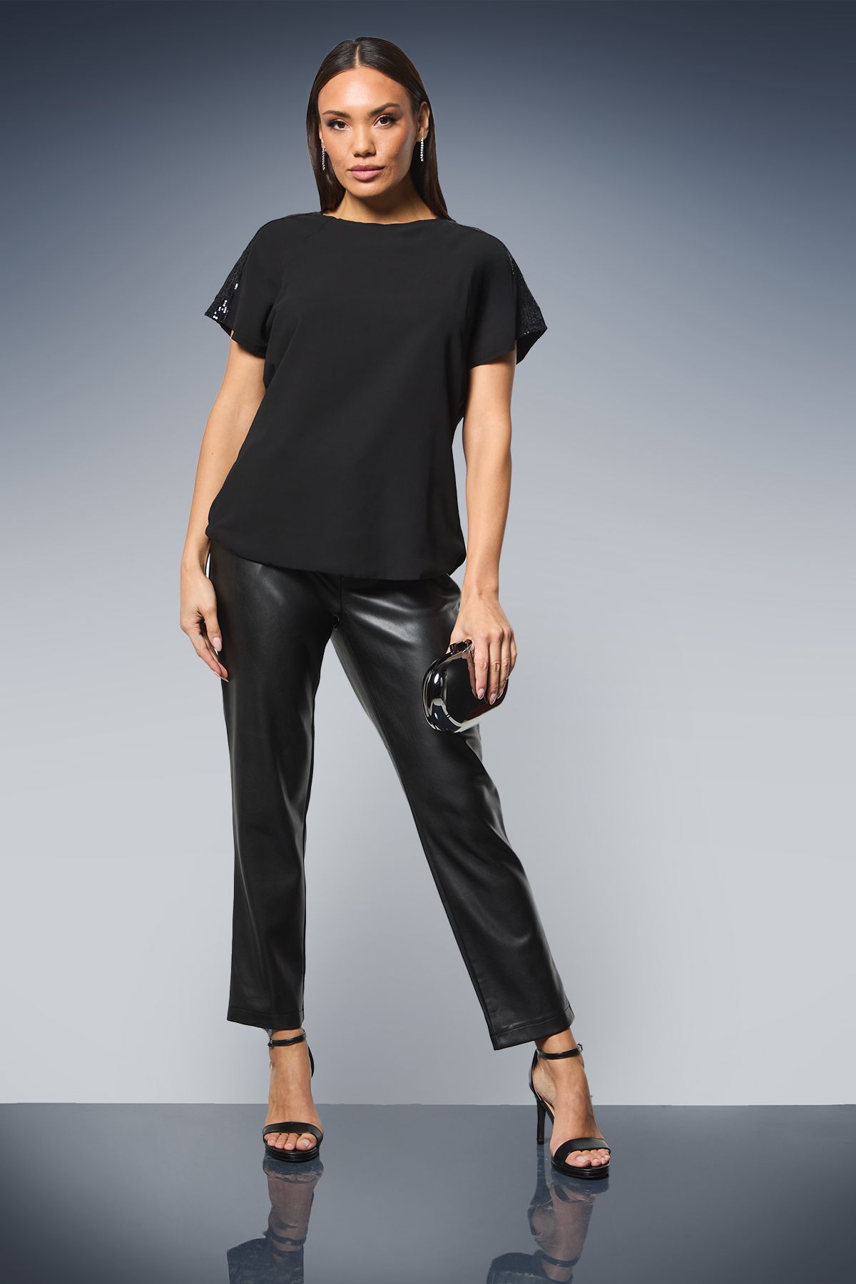 Principles Black Sequin Insert T-shirt Black